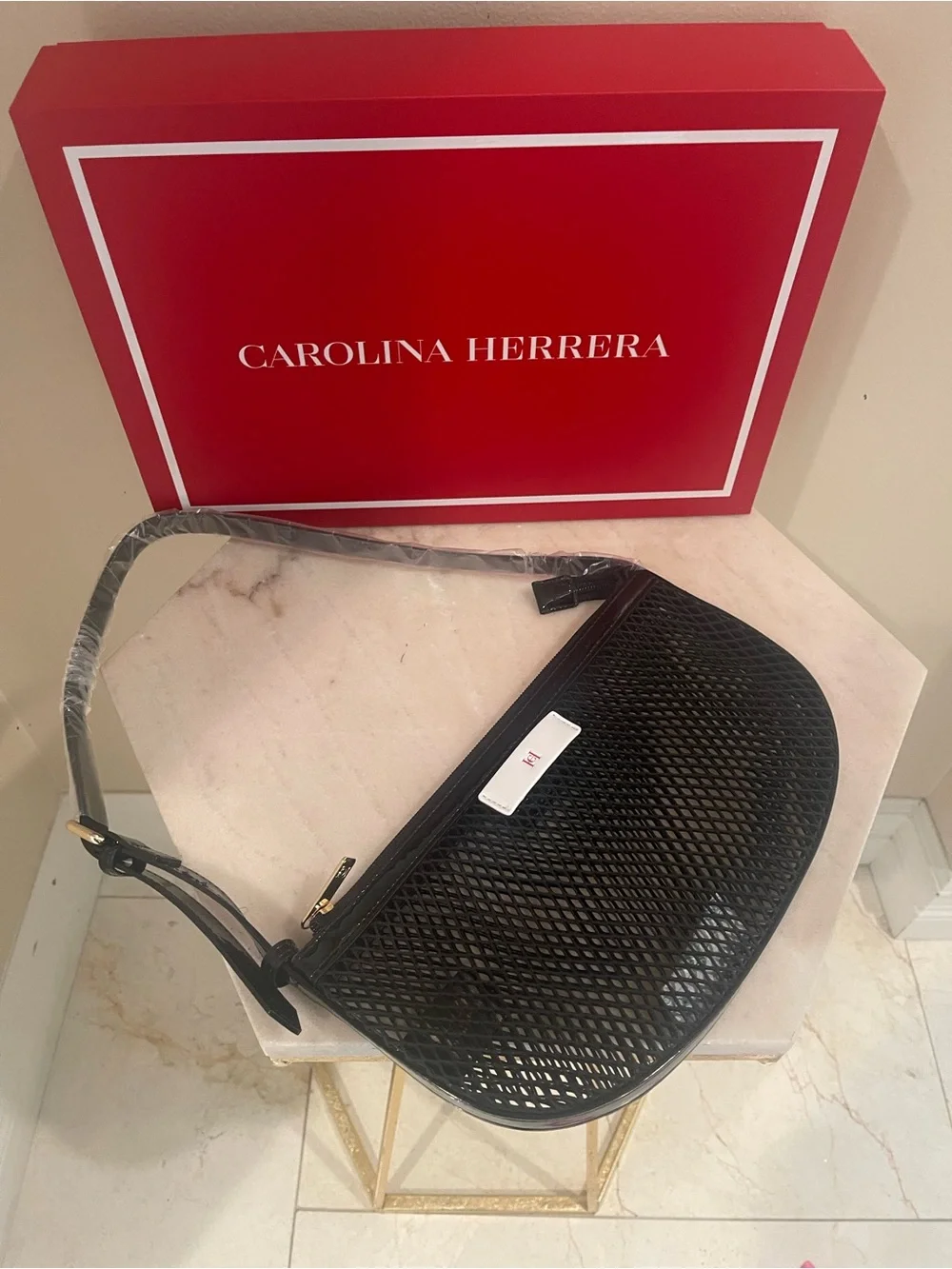 Carolina Herrera Black Mesh Shoulder Hobo Bag